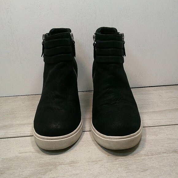 L. Paola Black Suede Frieda Wedge Ankle Bootie, Size 6.5 M Retro Style - Picture 3 of 11